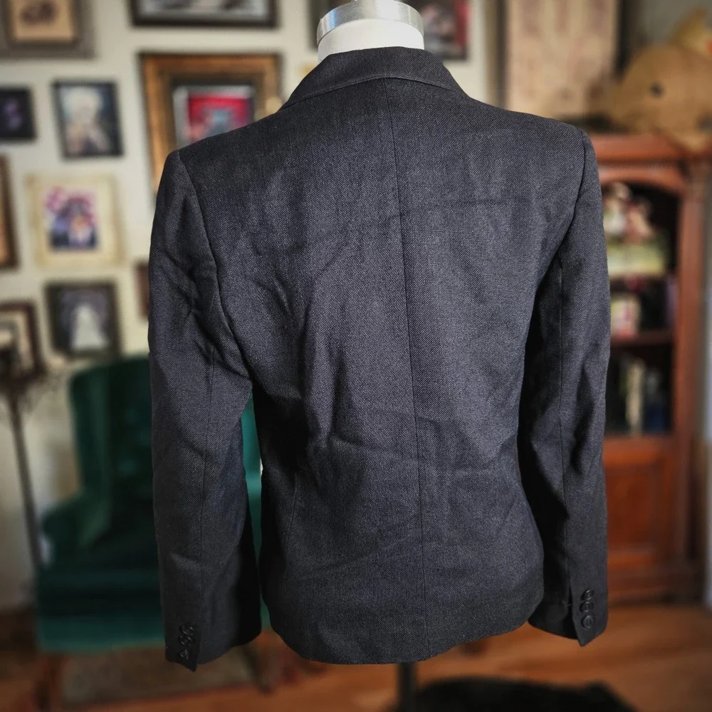 Vintage 70s Handmacher Womens Blazer Charcoal Gray Two Button Career Jacket Suit